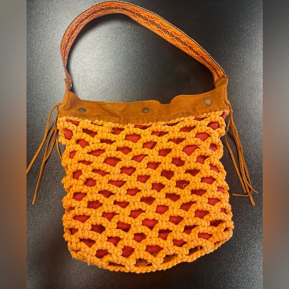 Lucky Brand Y2K Boho Macrame Leather Shoulder Bag - Picture 2 of 12